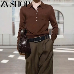 ÁO LEN CỔ POLO DÀI TAY NÂU SOCOLA NỮ THU ĐÔNG