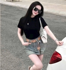 SET 3 ÁO CỔ TRÒN THÊU GẤU ĐEN TRẮNG ĐỎ NỮ SẴN