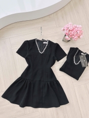 VÁY CỔ V KHÂU ĐÁ CỔ XOÈ NHẸ NỮ SẴN