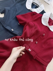 VÁY XẾP LI NƠ EO CỔ PHỐI NỮ SẴN (SALE 149k)