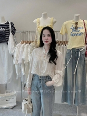 ÁO SƠ MI TRẮNG DÀI TAY PHỐI REN NỮ SẴN