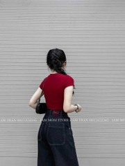 SET QUẦN JEAN NỮ SUÔNG MIX ÁO ĐỎ CÚC NGỰC