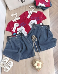SET ÁO PHÔNG ĐỎ MÈO QUẦN BÒ BÉ GÁI (xả 65k)
