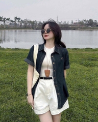 SET ÁO DENIM PHỐI SHORT TRẮNG NỮ
