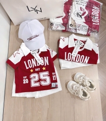 SET POLO ĐỎ LONDON 25 KÈM MŨ BÉ TRAI SẴN