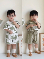 SÉT 2 BỘ COTTON CỘC KHỦNG LONG - GẤU TONE XANH BÉ TRAI( 70k)