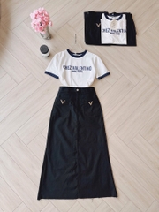 SET ÁO THUN TRẮNG VIỀN XANH NỮ