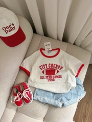 SÉT ÁO COTTON CITY COUNTY ĐỎ PHỐI QUẦN JEAN RÁCH BÉ TRAI