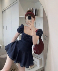 VÁY JEAN DENIM DÁNG XOÈ ĐÍNH 2 NƠ