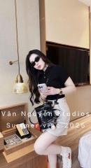 SET POLO ĐÍNH HOA MIX SHORT LI TRƯỚC NỮ SẴN