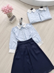 SET SƠ MI CỔ ĐỨC KÈM CHÂN VÁY NỮ SẴN(SALE 156k)