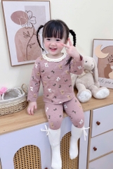 SET 2 BỘ DÀI COTTON GẤU NƠ MÀU HỒNG TÍM - BE BÉ GÁI