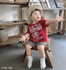 SET ÁO ĐỎ FULL CHỮ QUẦN KẺ BÉ TRAI