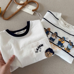 SET 2 ÁO GẤU KẺ TRẮNG DÀI TAY BÉ TRAI