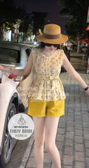 SET ÁO CHẤM BI PHỐI REN KÈM ĐAI THẮT ĐIỆU ĐÀ NỮ SẴN (SALE 139k)
