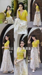 SET ÁO VÀNG CHÂN VÁY DÀI HOA NỮ