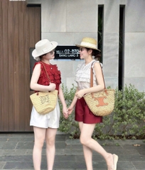 SET ÁO PHỐI BÈO 2 MÀU KÈM QUẦN SHORT TAFFTA NỮ