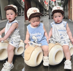 SET 2 BỘ BA LỖ SNOOPY TONE XANH TRẮNG BÉ TRAI