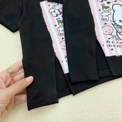 SET BỘ COTTON HELLO KITTY ĐEN MIX QUẦN LEGGING KẺ CHO BÉ GÁI