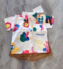 SET ÁO HOA QUẦN NÂU ĐI BIỂN BÉ TRAI