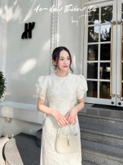 ÁO DÀI GẤM 2 LỚP MÀU KEM SẴN