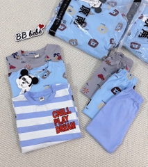 SET 3 BỘ DÀI COTTON Ô TÔ GẤU TONE XANH XÁM BÉ TRAI