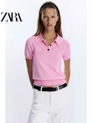 ÁO LEN POLO HỒNG CỘC TAY NỮ