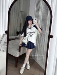 SET BAD ÁO PULL MIX CHÂN VÁY XANH THAN NỮ