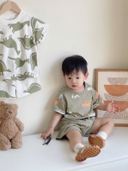 SÉT 2 BỘ COTTON CỘC KHỦNG LONG - GẤU TONE XANH BÉ TRAI( 70k)