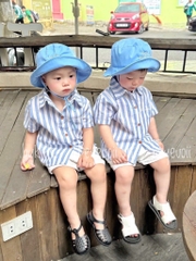 SET ÁO SƠ MI KẺ XANH QUẦN ĐÙI HELLO SUMMER BÉ TRAI