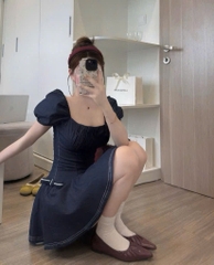 VÁY JEAN DENIM DÁNG XOÈ ĐÍNH 2 NƠ