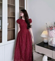 VÁY TƠ KIM SA 2 LỚP TAY BỔNG KHOÁ TRƯỚC NỮ SẴN(SALE 148k)