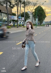 ÁO SƠ MI KẺ SỌC TÚI TRƯỚC NỮ