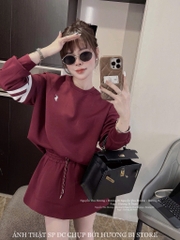 SET ÁO THÊU NGỰA VÁY NGẮN ĐỎ MẬN NỮ THU ĐÔNG