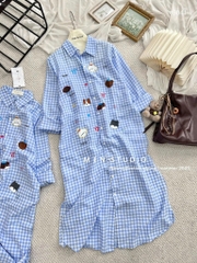 VÁY SƠ MI KẺ HOẠ TIẾT CHÓ XINH NỮ SẴN(XẢ 120k)