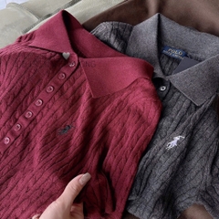 ÁO LEN POLO CỘC THÊU NGỰA 2 MÀU XÁM ĐỎ NỮ THU ĐÔNG