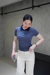 ÁO POLO KẺ CỔ ĐEN 2 MÀU NỮ