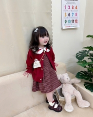 SET VÁY CARDIGAN ĐỎ TIỂU THƯ DÀI BÉ GÁI