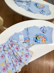 SET ÁO PHÔNG CV IN HOA BLUEY XANH TRỜI BÉ GÁI SẴN ( XẢ 39k)
