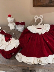 SET VÁY NHUNG NHŨ ĐỎ DÀI TAY 3 CHI TIẾT BÉ GÁI SẴN