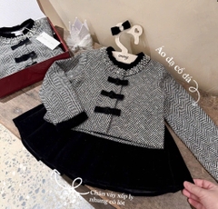 SÉT ÁO DẠ BLING DÀI TAY CV NHUNG XẾP LI XOÈ CHO BÉ GÁI
