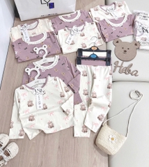 SET 2 BỘ DÀI COTTON GẤU NƠ MÀU HỒNG TÍM - BE BÉ GÁI