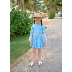 ĐỒ BƠI - BỘ BƠI LIỀN VÁY XANH DƯƠNG CHO MẸ VÀ BÉ GÁI