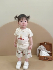 SET ÁO TĂM CỔ SEN PHỐI QUẦN KAKI BÉ GÁI SẴN(XẢ 74k)