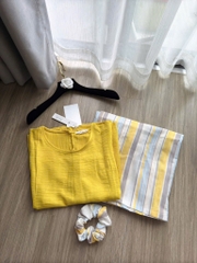 SET ÁO VÀNG QUẦN KẺ KÈM CHUN TÓC NỮ SẴN(SALE 120k)