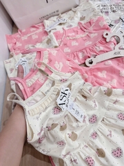 SET VÁY 2 DÂY VIỀN REN TONE BE HỒNG BÉ GÁI