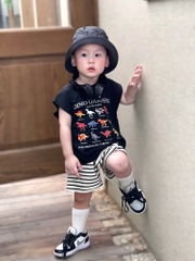 SET 3 ÁO PHÔNG ĐEN TRẮNG XANH KHỦNG LONG BÉ TRAI