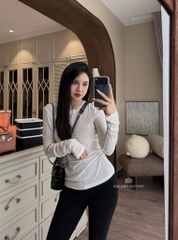 SET ÁO THUN ZIP 2 MÀU RÊU TRẮNG NỮ THU ĐÔNG