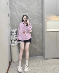ÁO SƠ MI TÍM THÊU GẤU CỰC XINH NỮ SẴN