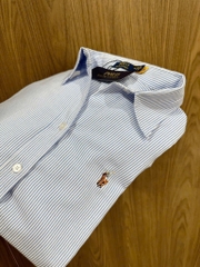 ÁO SƠ MI KẺ XANH THÊU LOGO NGỰA NỮ